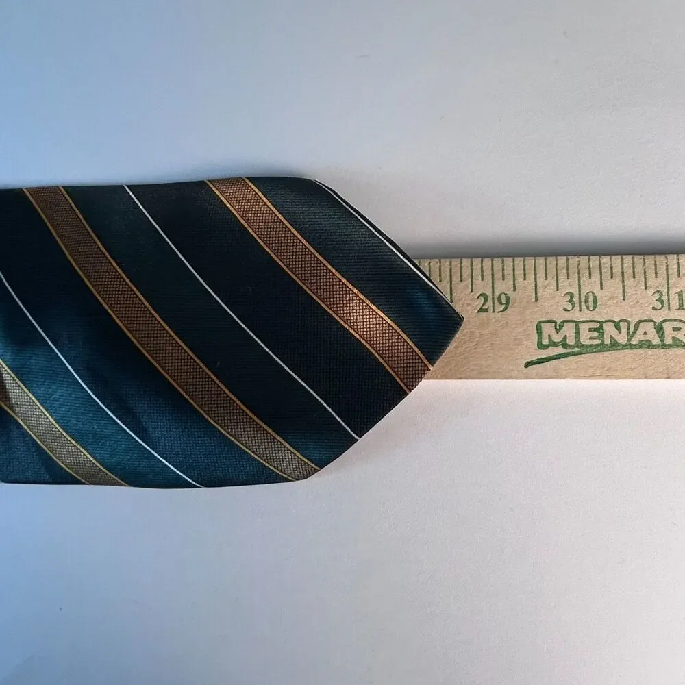 Boss Hugo Boss Men's Green Gold Diagonal Stripe 100% Silk Tie